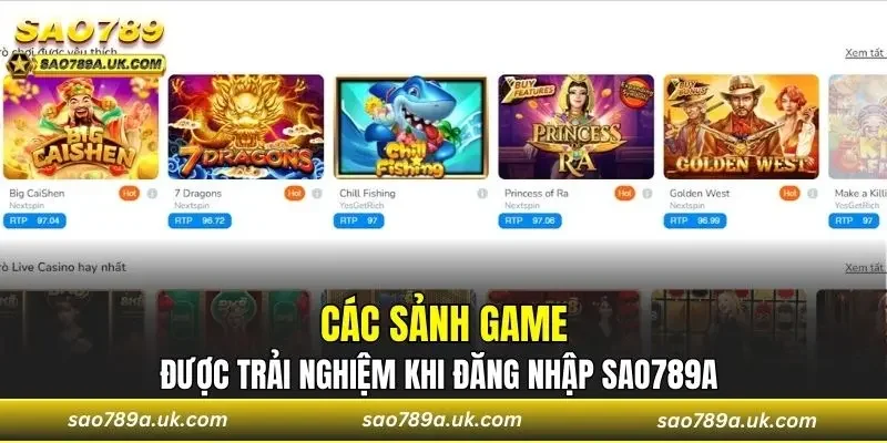 Các chuyên mục game được trải nghiệm tại Sao789a